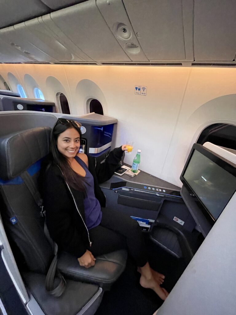 girl flying in business class AirEuropa flight from BCN to MAD