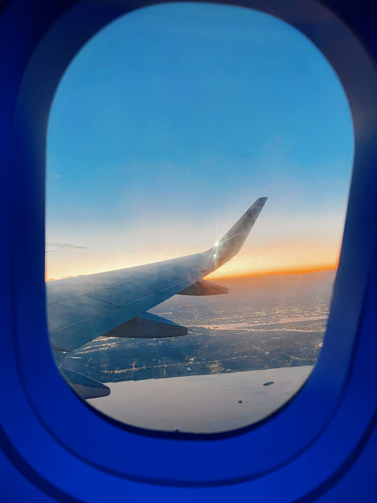 airplane wing over NYC